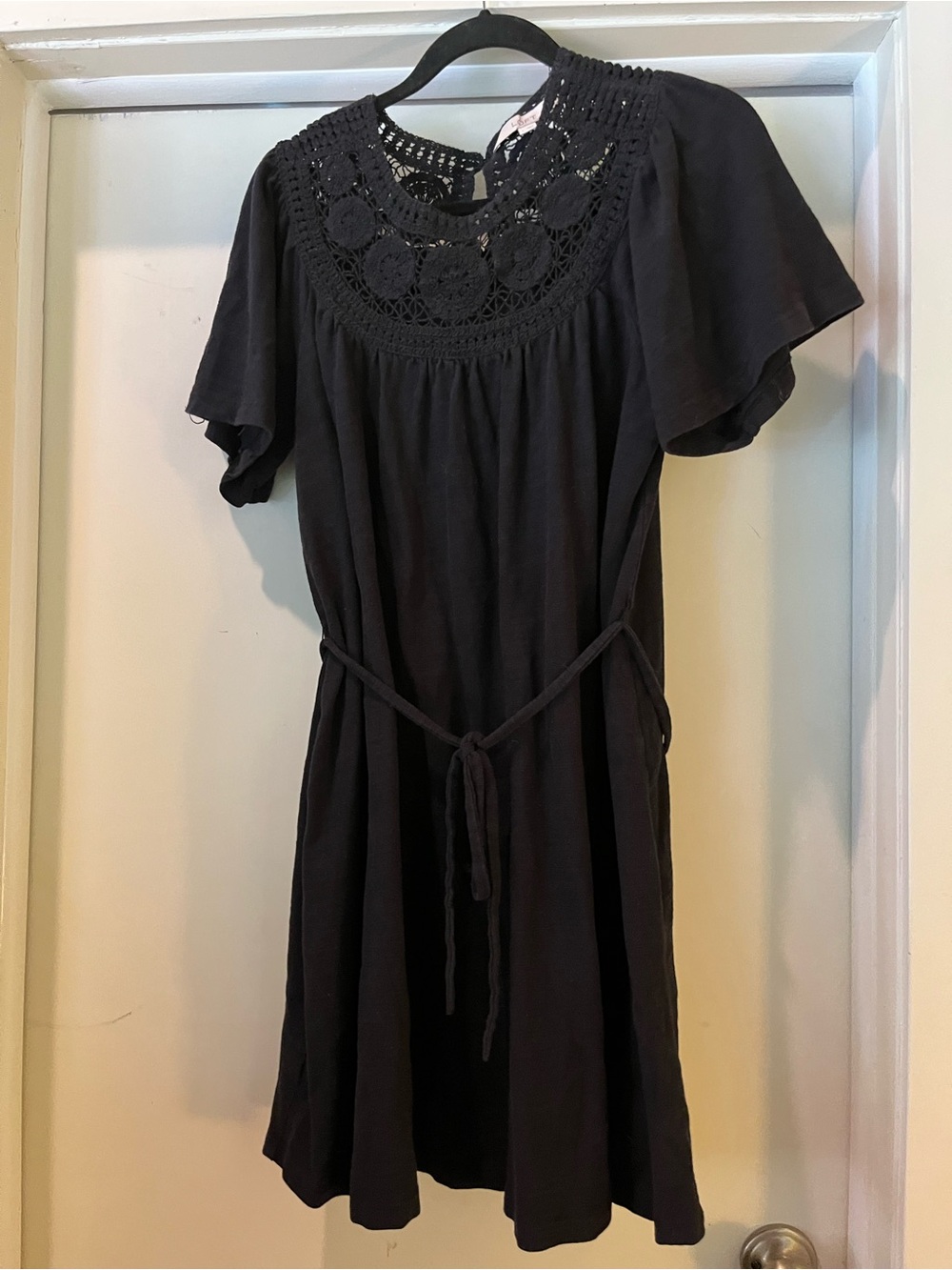 LOFT Black Crochet Yoke Short Sleeve Dress